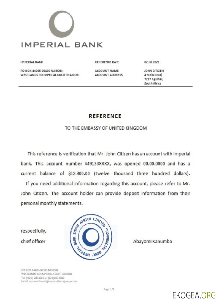 Afrique du Sud , Imperial bank , reference